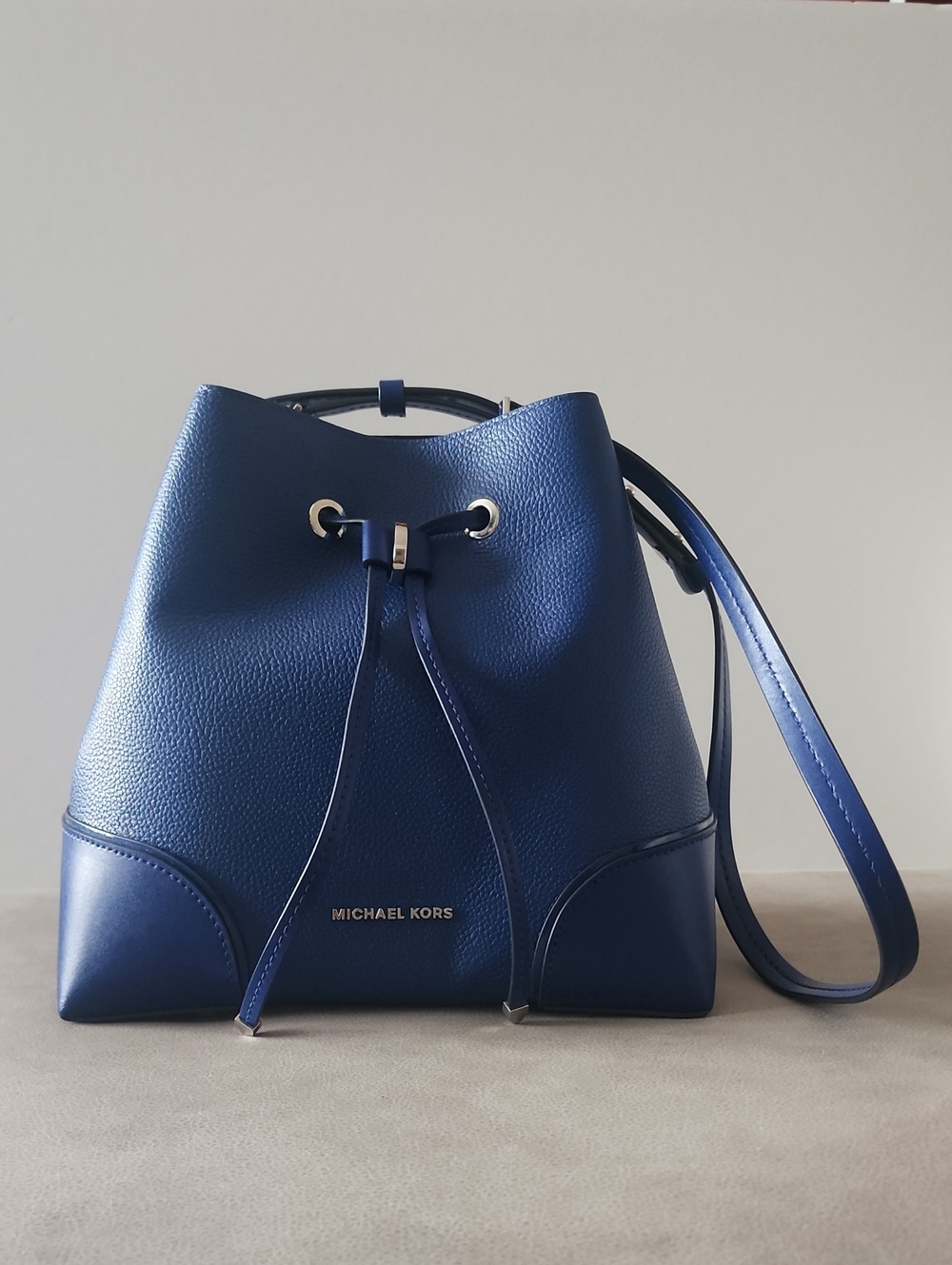 Michael Kors Royal Blue Pebbled Leather Drawstring Bucket Bag